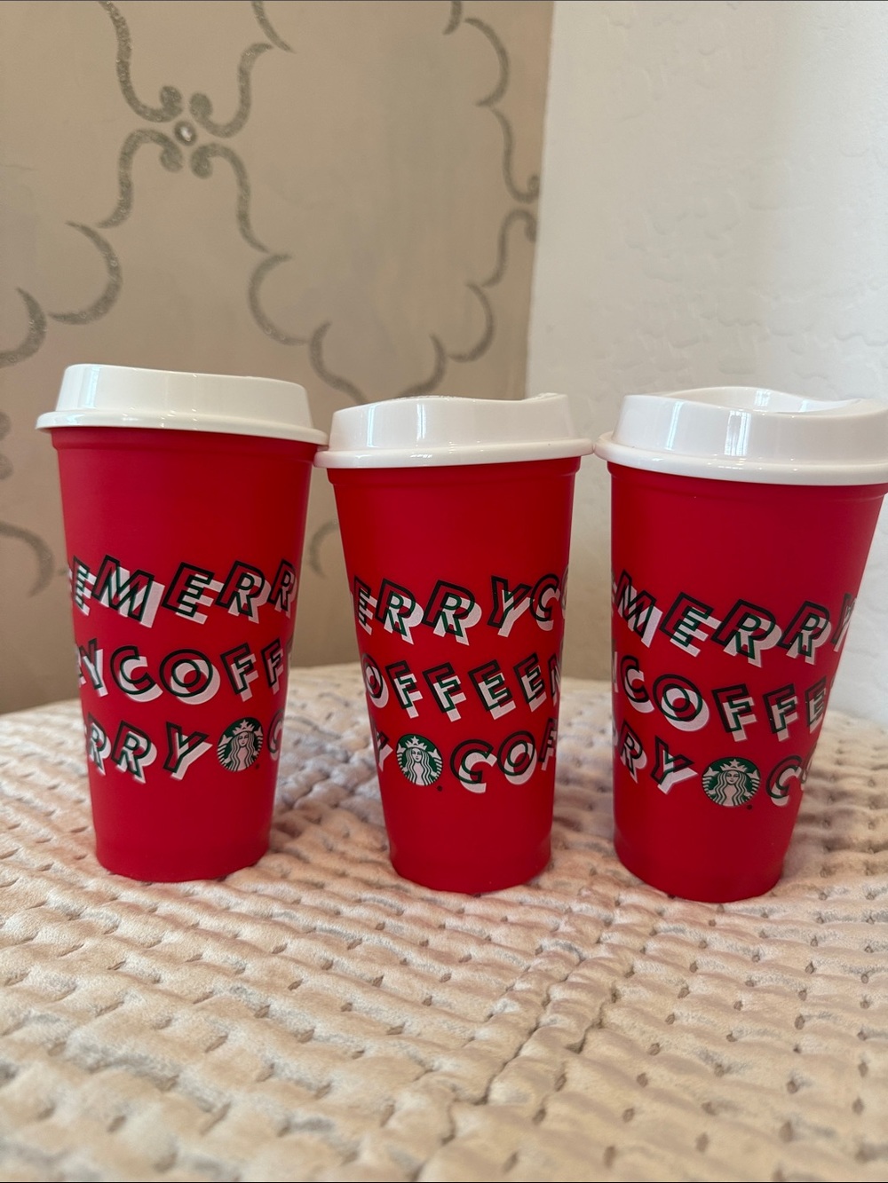 NWOT 3 Starbucks Chritsmas Edition Reusable Cups